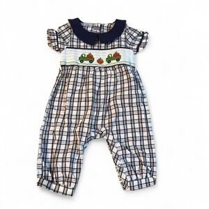 SMOCKED FALL PUMPKIN BABY ROMPER JUMPER